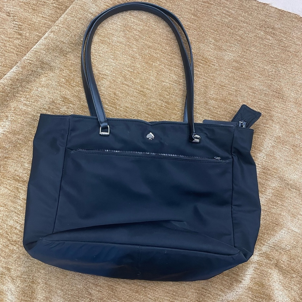 Kate Spade Jae large, black, durable nylon tote with leather straps